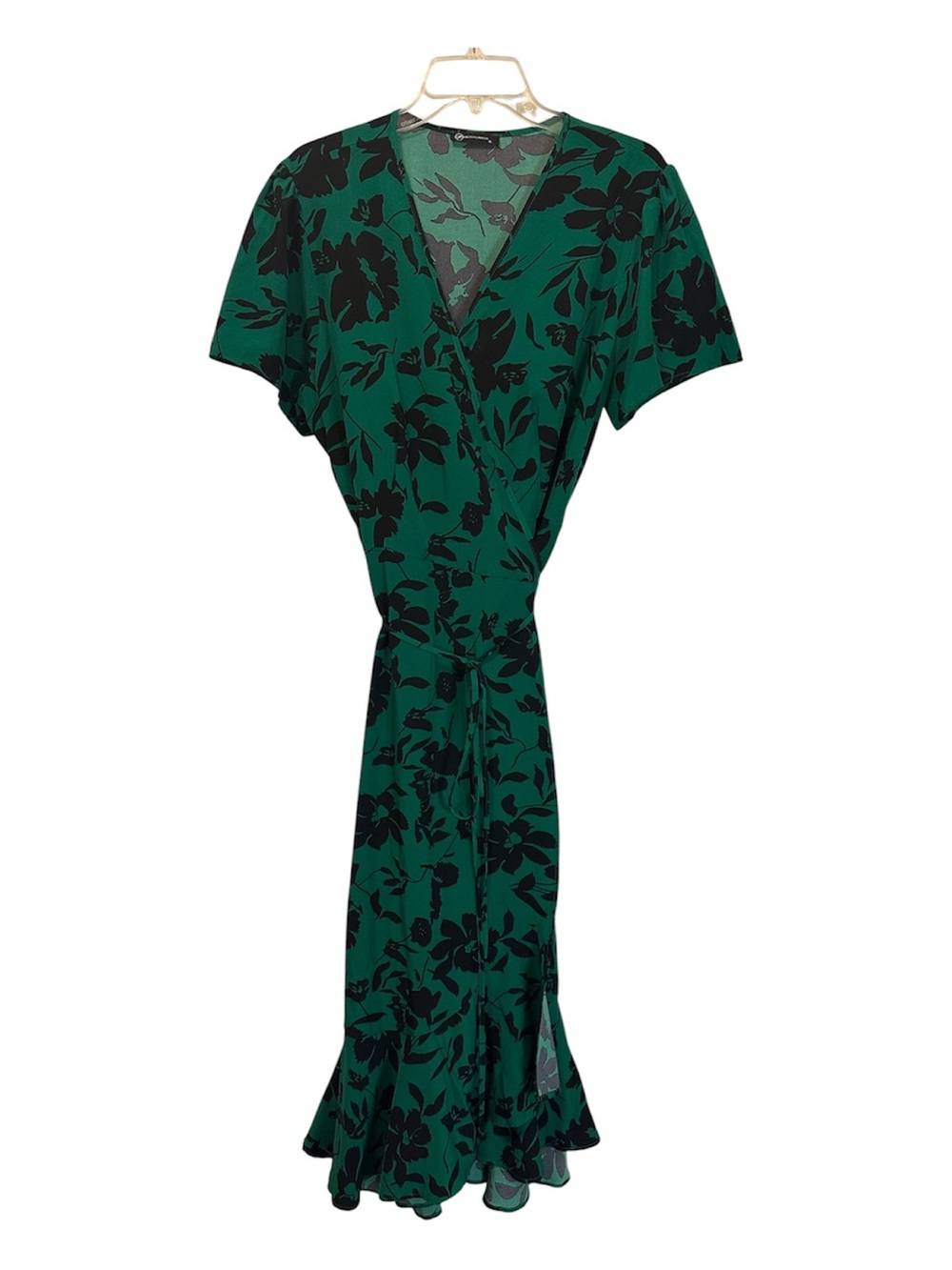 Pretty Garden Green Floral Wrap Midi Dress with Ruffle Hem